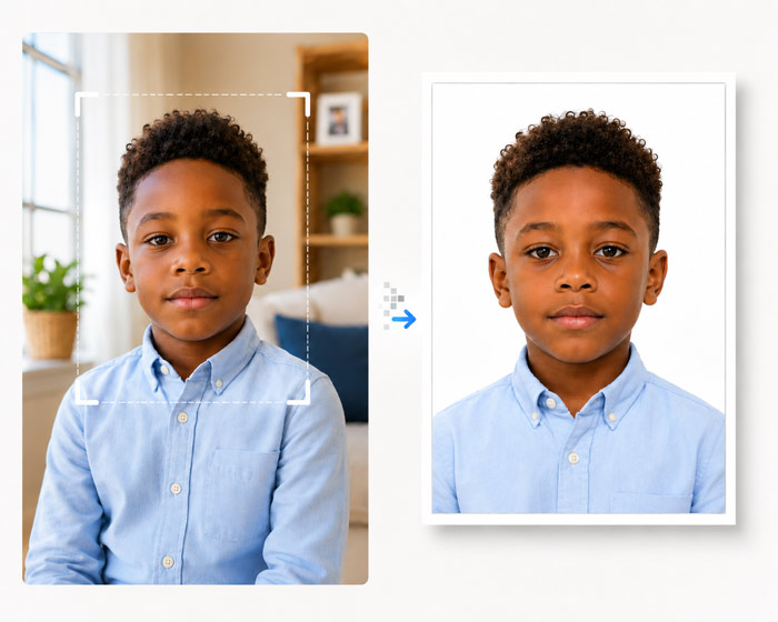 Child photo prepared with a clean white background for an ID photo