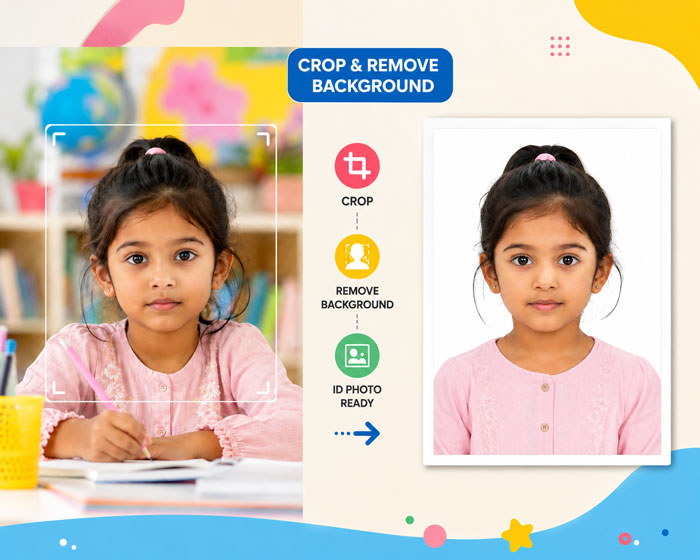 At-home child photo prepared with crop and background cleanup for an ID photo