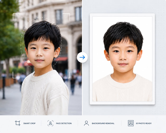 Child photo transformed into a clean ID photo by the passport photo maker